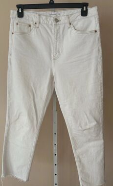 Women’s TOPSHOP Straight Leg Raw Hem White Jeans Size 32x32” Denim Pant Preppy